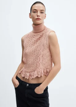 MANGO Topy|Kamizelki*Ażurowa kamizelka z falbankami