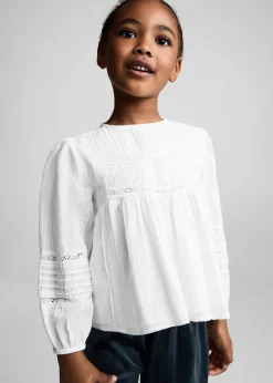 Dzieci MANGO Koszule*Bawełniana bluzka ze szwajcarskim haftem