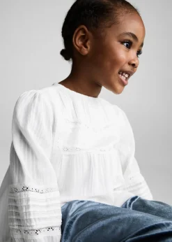 Dzieci MANGO Koszule*Bawełniana bluzka ze szwajcarskim haftem