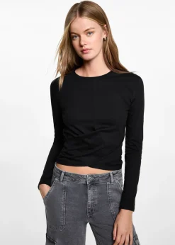 MANGO Koszulki I Topy*Bawełniana koszulka z kopertowym elementem