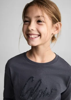 Dzieci MANGO Koszulki I Topy*Bawełniana koszulka z koralikami