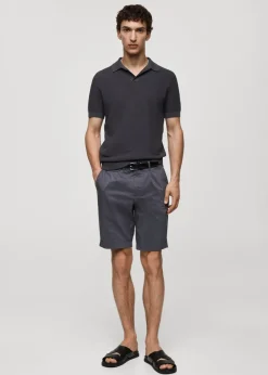 MANGO Spodnie*Bawełniane bermudy z zakładkami