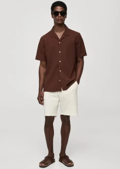 MANGO Spodnie*Bermudy bawełniane z teksturą i sznurkiem