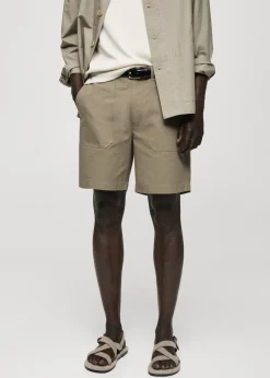 MANGO Spodnie*Bermudy z 100% bawełny w jodełkę