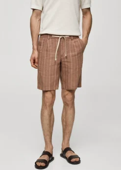 MANGO Spodnie*Bermudy z 100% lnu w paski ze sznurkiem