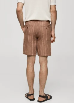 MANGO Spodnie*Bermudy z 100% lnu w paski ze sznurkiem