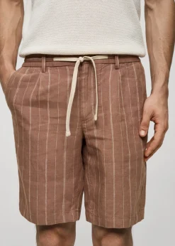 MANGO Spodnie*Bermudy z 100% lnu w paski ze sznurkiem