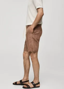 MANGO Spodnie*Bermudy z 100% lnu w paski ze sznurkiem