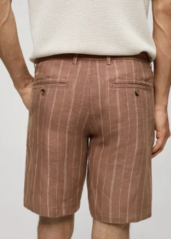 MANGO Spodnie*Bermudy z 100% lnu w paski ze sznurkiem