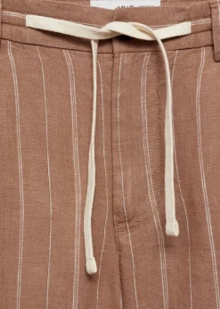 MANGO Spodnie*Bermudy z 100% lnu w paski ze sznurkiem