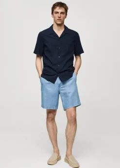 MANGO Dżinsy*Bermudy z konopi i lyocellu z zaszewkami