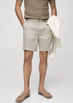 MANGO Spodnie*Bermudy z lnu i tencelu ze sznurkiem
