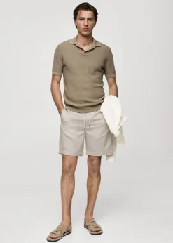 MANGO Spodnie*Bermudy z lnu i tencelu ze sznurkiem