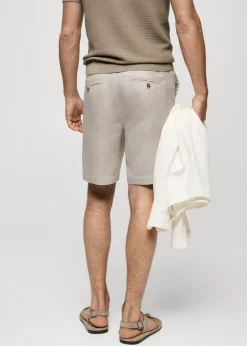 MANGO Spodnie*Bermudy z lnu i tencelu ze sznurkiem