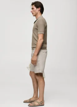 MANGO Spodnie*Bermudy z lnu i tencelu ze sznurkiem