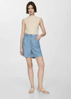 MANGO Krótkie Spodenki*Bermudy z lyocellu z zaszewkami