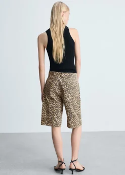 MANGO Krótkie Spodenki*Bermudy z wysokim stanem w lamparcie cętki