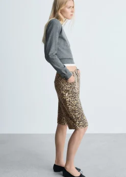 MANGO Krótkie Spodenki*Bermudy z wysokim stanem w lamparcie cętki