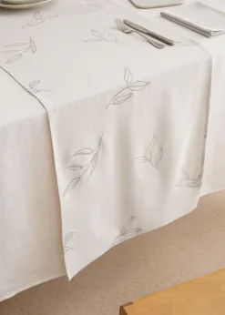 MANGO Obrusy*Bieżnik stołowy z bawełny z haftem w liście