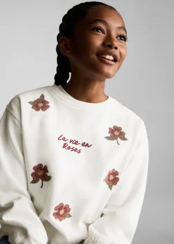 Dzieci MANGO Bluzy*Bluza z kwiatowym haftem