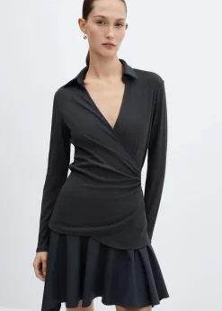 MANGO Koszule I Bluzki*Bluzka kopertowa z dekoltem w szpic