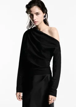 MANGO Koszule I Bluzki*Bluzka na jedno ramię z cekinami