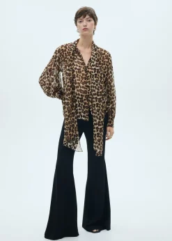 MANGO Koszule I Bluzki*Bluzka w lamparcie cętki z wiązaniem pod szyją