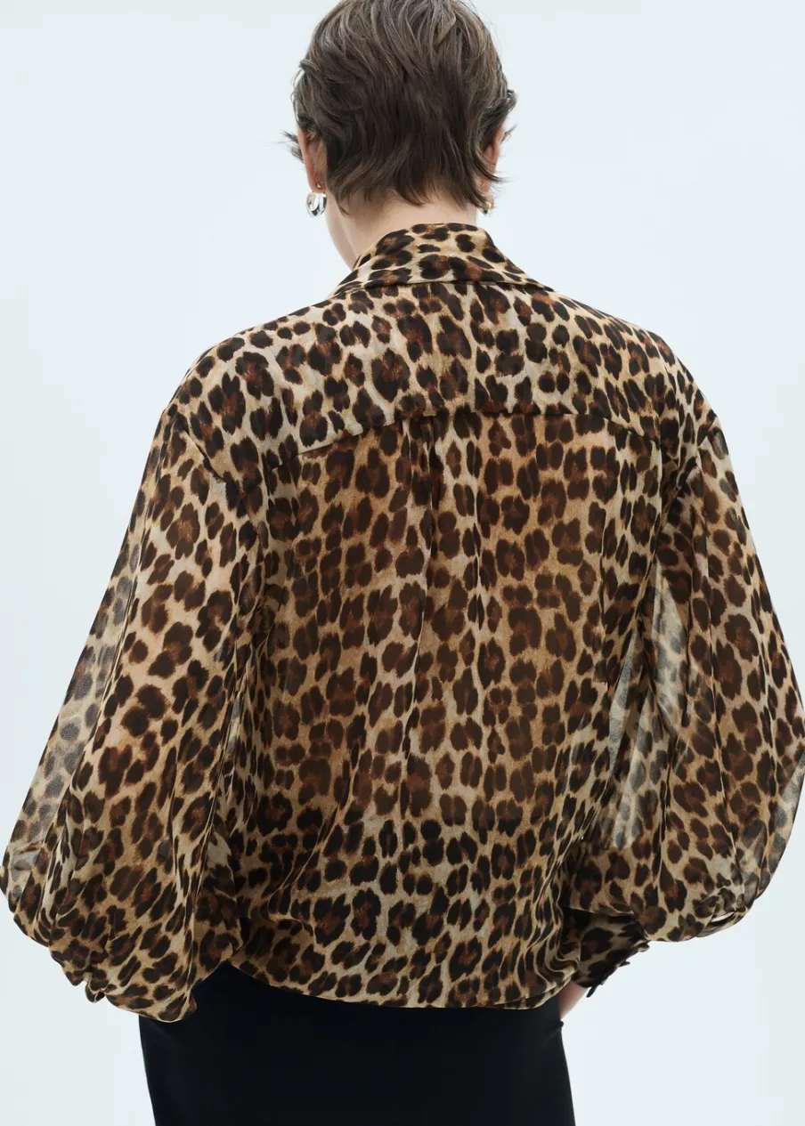 MANGO Koszule I Bluzki*Bluzka w lamparcie cętki z wiązaniem pod szyją