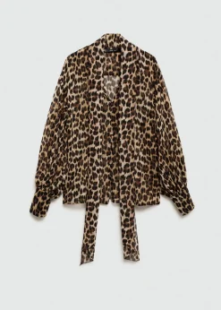 MANGO Koszule I Bluzki*Bluzka w lamparcie cętki z wiązaniem pod szyją