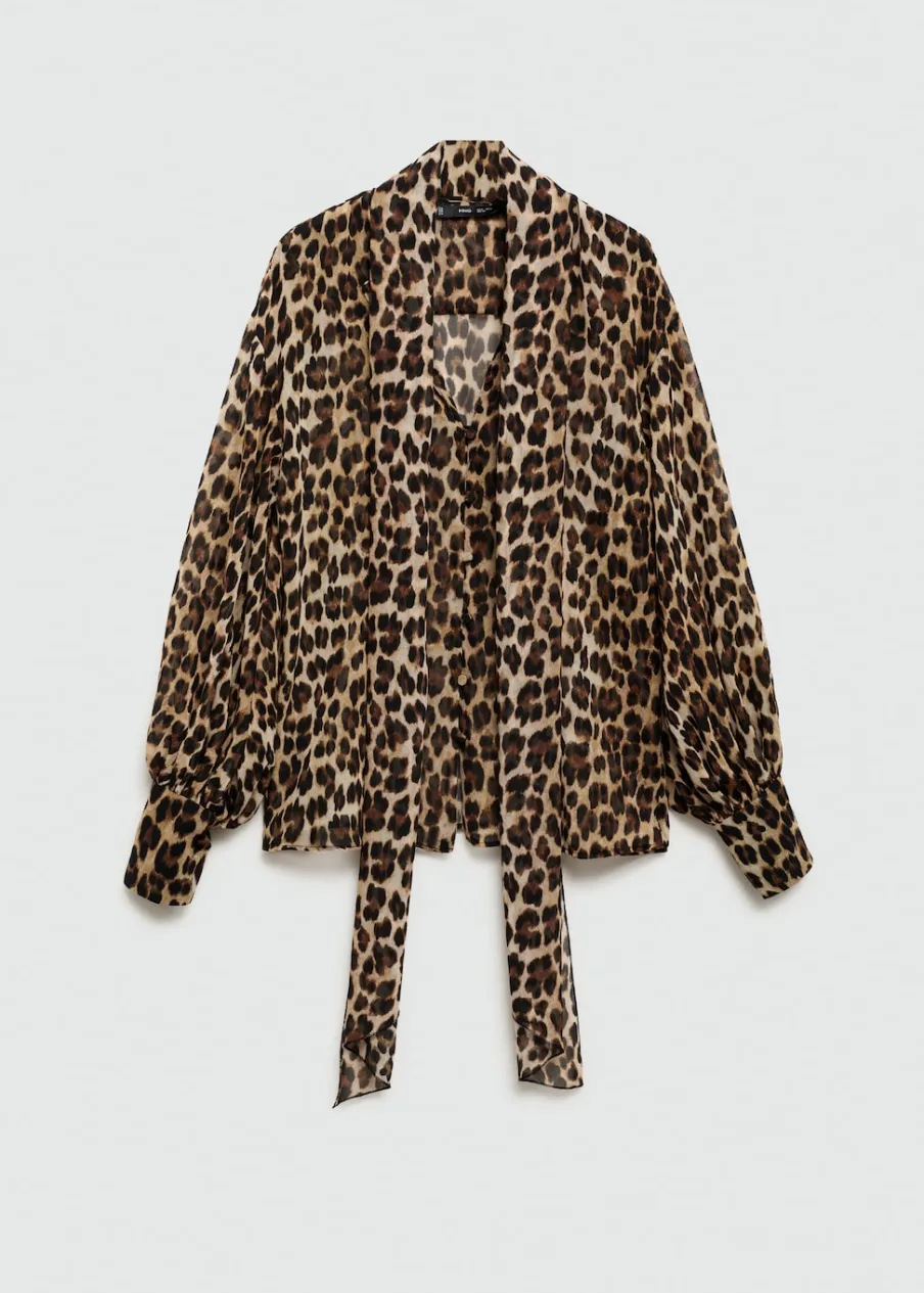 MANGO Koszule I Bluzki*Bluzka w lamparcie cętki z wiązaniem pod szyją