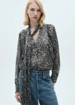 MANGO Koszule I Bluzki*Bluzka w lamparcie cętki z wiązaniem pod szyją