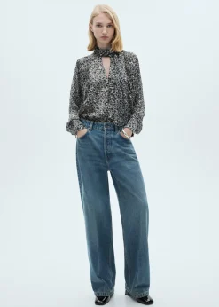 MANGO Koszule I Bluzki*Bluzka w lamparcie cętki z wiązaniem pod szyją