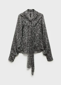 MANGO Koszule I Bluzki*Bluzka w lamparcie cętki z wiązaniem pod szyją