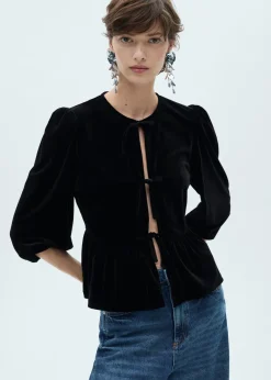 MANGO Koszule I Bluzki*Bluzka z aksamitu z wiązanym zapięciem