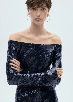 MANGO Koszule I Bluzki*Bluzka z cekinami i odkrytymi ramionami