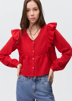 MANGO Koszule I Bluzki*Bluzka z falbaną na ramionach