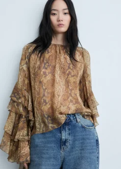 MANGO Koszule I Bluzki*Bluzka z falbankami i wzorem skóry węża