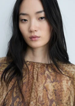 MANGO Koszule I Bluzki*Bluzka z falbankami i wzorem skóry węża