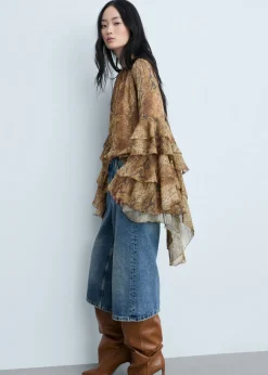 MANGO Koszule I Bluzki*Bluzka z falbankami i wzorem skóry węża