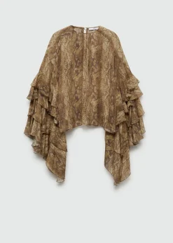 MANGO Koszule I Bluzki*Bluzka z falbankami i wzorem skóry węża