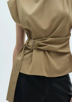 MANGO Koszule I Bluzki*Bluzka z poduszkami na ramionach i paskiem