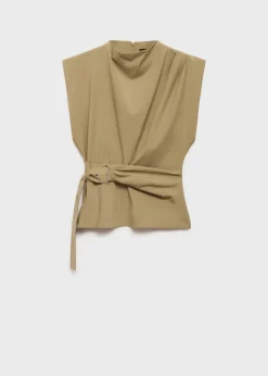 MANGO Koszule I Bluzki*Bluzka z poduszkami na ramionach i paskiem