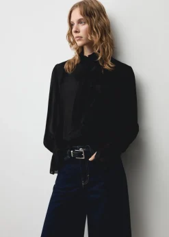 MANGO Koszule I Bluzki*Bluzka z wysokim kołnierzem i falbanką