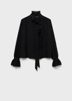 MANGO Koszule I Bluzki*Bluzka z wysokim kołnierzem i falbanką