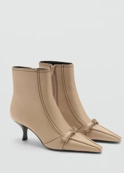 MANGO Buty|Akcesoria Skórzane*Botki skórzane z dekoracyjnymi szwami i kokardką
