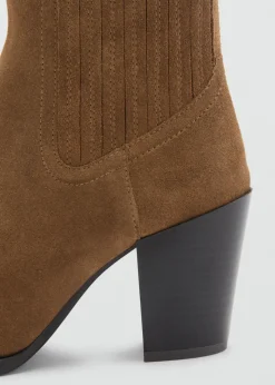 MANGO Buty|Akcesoria Skórzane*Botki z dwoiny na obcasie klockowym