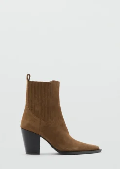 MANGO Buty|Akcesoria Skórzane*Botki z dwoiny na obcasie klockowym