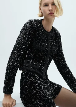 MANGO Kurtki*Cekinowy żakiet z kieszeniami