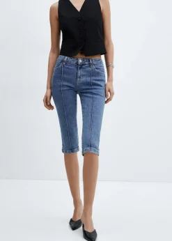 MANGO Dżinsy*Dżinsy capri z dekoracyjnymi szwami