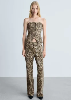 MANGO Dżinsy*Dżinsy o prostym kroju z wysokim stanem w lamparcie cętki